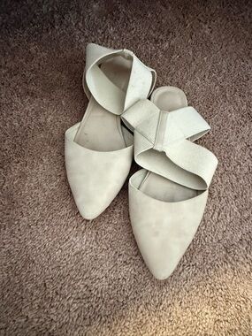 Simply Vera Wang Pointed Toe D'Orsay Flats with Elastic Cross Strap — Cream